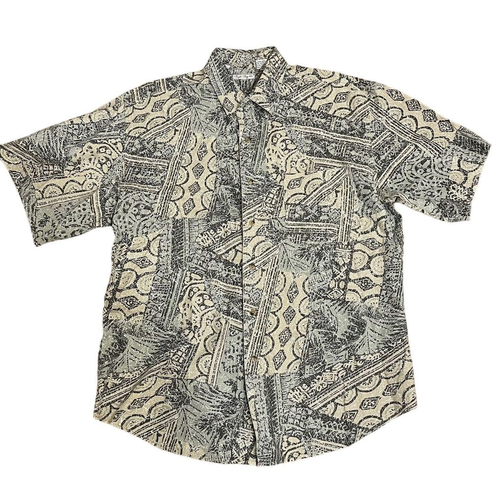 90s Vtg Bugle Boy Company Button Front Shirt Hawaiian Camp Men’s Geometric Large